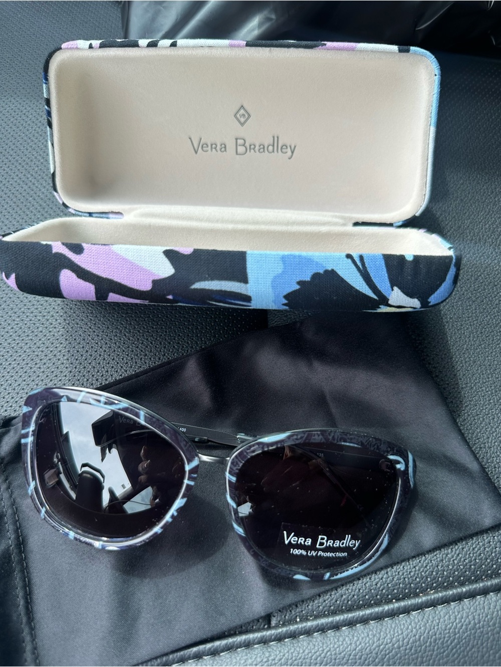 Vera Bradley Cat-Eye Sunglasses in Black, Blue & Lavender Pattern